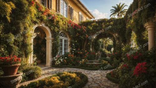 Mediterranean Villa with Blossoming Garden Arches