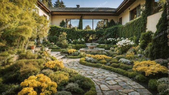 Modern Courtyard Oasis with Fountain Garden