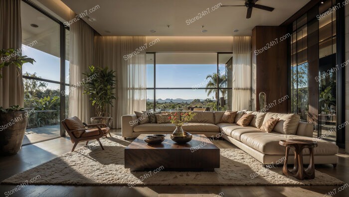 Modern Living Room with Mountain View