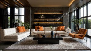 Modern Living Room with Orange Accents