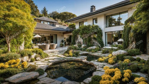 Modern Zen Garden with Natural Pond