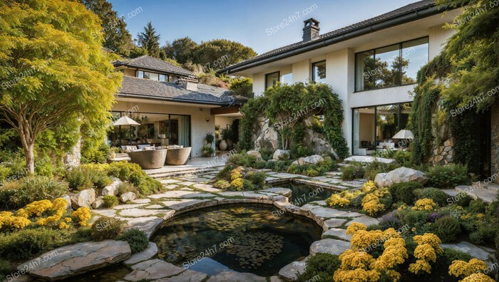 Modern Zen Garden with Natural Pond