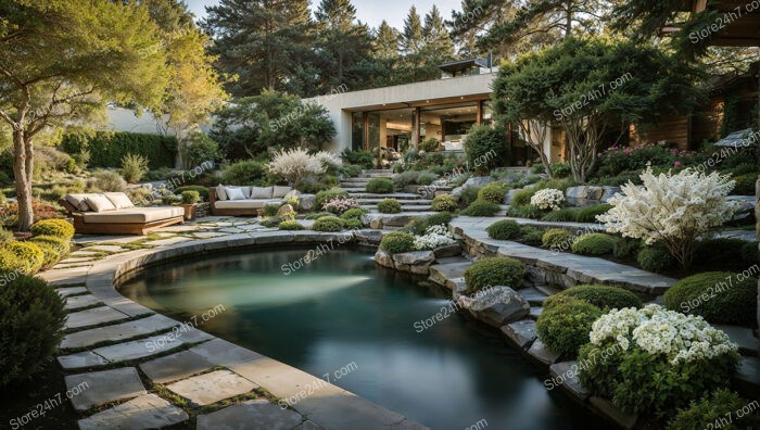 Serene Backyard Stone Pool Retreat