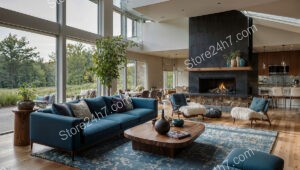 Spacious Modern Blue Living Room