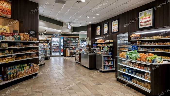 Spacious Supermarket Aisle and Shelves