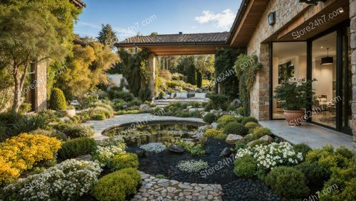 Tranquil Garden Pond Modern Villa Design