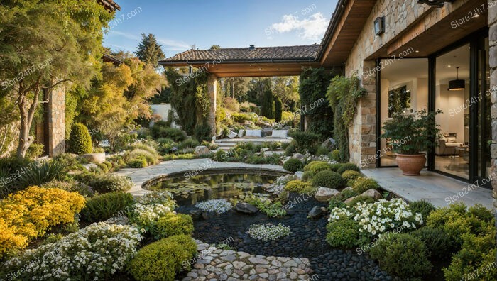 Tranquil Garden Pond Modern Villa Design