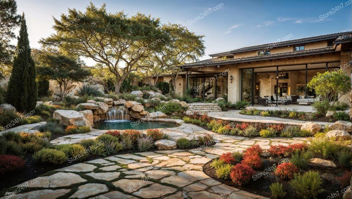 Tranquil Waterfall Garden Oasis Design