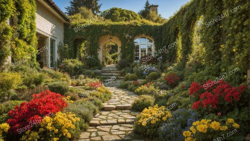 Vibrant Floral Archway Garden Path