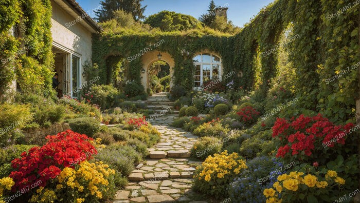 Vibrant Floral Archway Garden Path