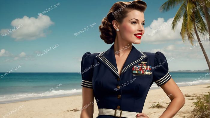Seaside Salute: Navy Pin-Up in Uniform