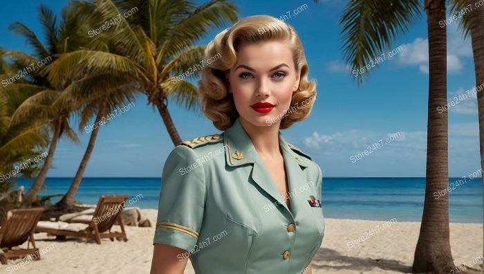 Tropical Officer in Vintage Military Pin-Up