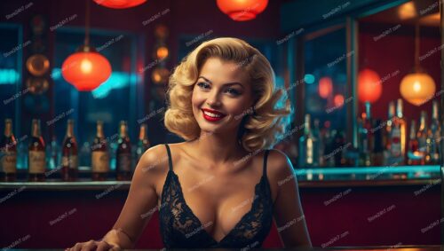 Joyful Pin-Up Girl Charms in Cozy Bar