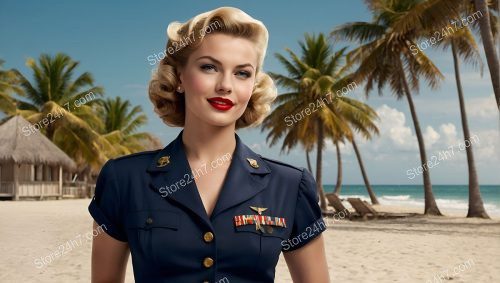 Tropical Beach Army Pin-Up Officer