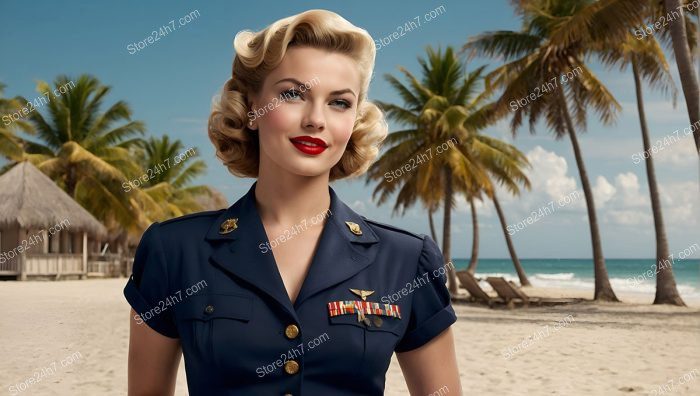Tropical Beach Army Pin-Up Officer