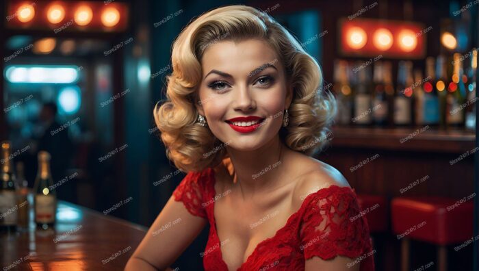 Radiant Pin-Up Girl Brightens Elegant Bar Scene