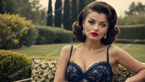 Vintage Elegance: Pin-Up Woman in Home Garden