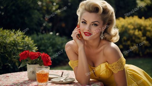 Sun-Kissed Pin-Up Elegance in Blooming Garden
