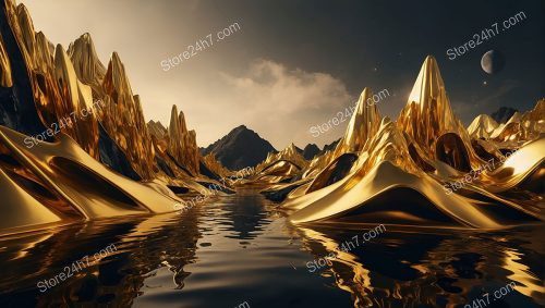 Majestic Gold Mountain Reflection Serenity