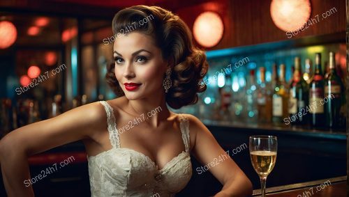 Chic Pin-Up Girl Enjoying Sophisticated Bar Scene