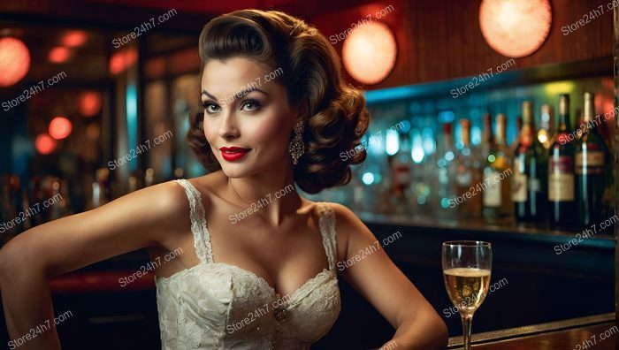 Chic Pin-Up Girl Enjoying Sophisticated Bar Scene