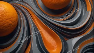 Orange Abstract Curves in Grayscale Swirls