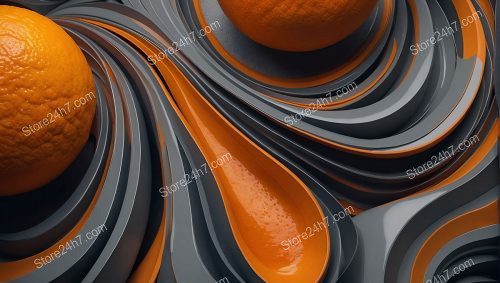 Orange Abstract Curves in Grayscale Swirls