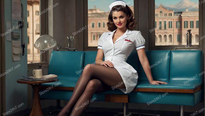 Vintage 1940s Pin-Up Nurse Seated