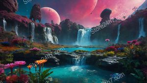 Exotic Waterfalls on Alien Planet