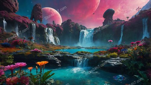 Exotic Waterfalls on Alien Planet