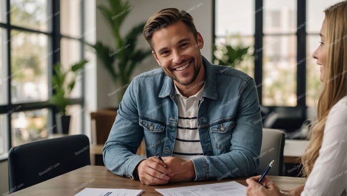 Joyful Home Buyers Signing Mortgage