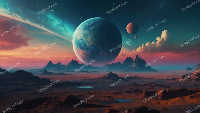 Gigantic Planet over Barren Landscape