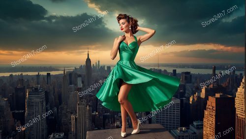Twirling Dress Above Manhattan: Pin-Up Beauty
