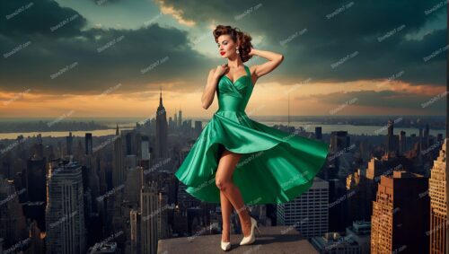 Twirling Dress Above Manhattan: Pin-Up Beauty