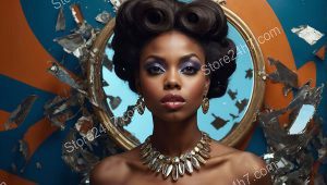 Regal Beauty Amidst Mirror's Chaos