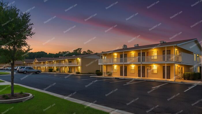 Sunset Motel Parking Lot Scene