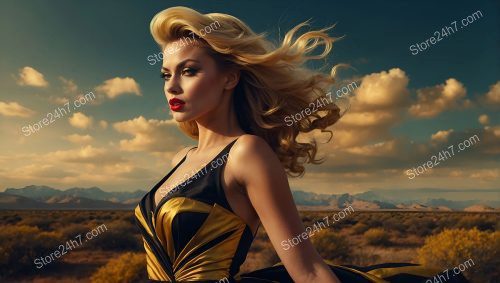 Desert Windswept Gold Dress Elegance
