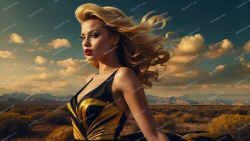 Desert Windswept Gold Dress Elegance