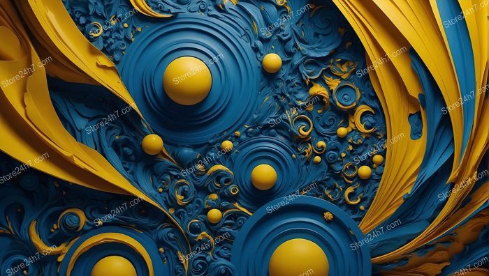 Baroque Swirls in Blue and Yellow