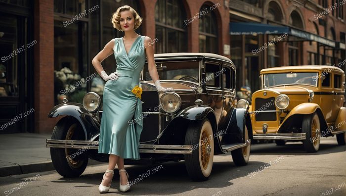 Vintage Vogue: 1930s Pin-Up and Classic Car Elegance