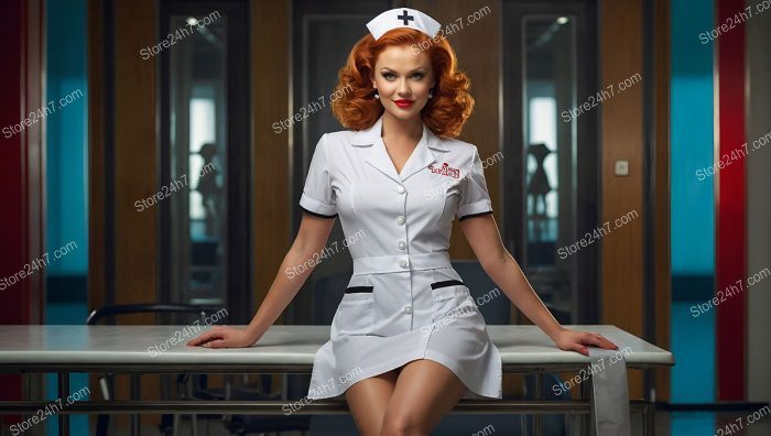 Retro Ginger Pin-Up Nurse Stance