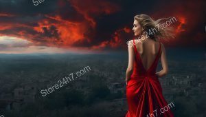 Elegance Amidst Storm in Red