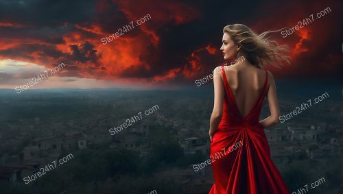 Elegance Amidst Storm in Red