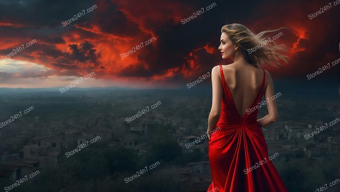 Elegance Amidst Storm in Red