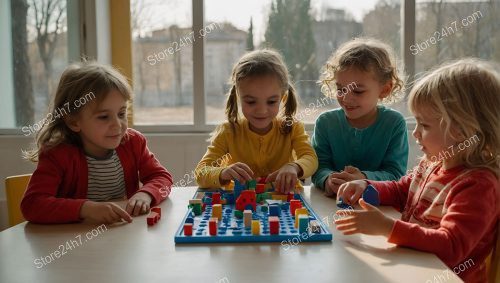 Preschoolers Engrossed in Board Game