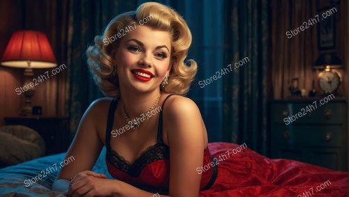 Vintage Pin-Up Girl Elegance in Red and Black