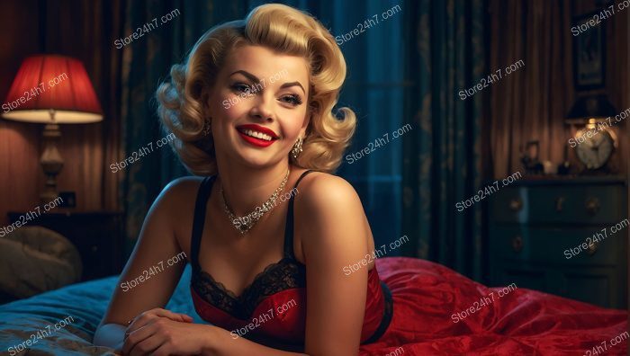 Vintage Pin-Up Girl Elegance in Red and Black