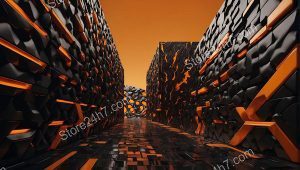 Futuristic Orange Geometric Corridor Design