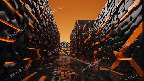 Futuristic Orange Geometric Corridor Design
