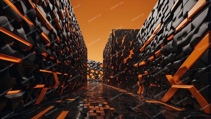 Futuristic Orange Geometric Corridor Design